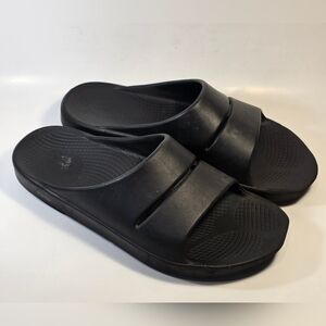 OOFOS "Ooahh Luxe Recovery" Black Flat Slip On Slide Sandals Men's 11 Western 13